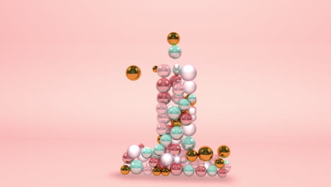 Number-1-made-of-beads,-glass-balls,-pastel-pearls,-crystal-jewels-and-gold